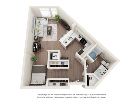 Floor plan for studio, 1 bath, 633 sqft